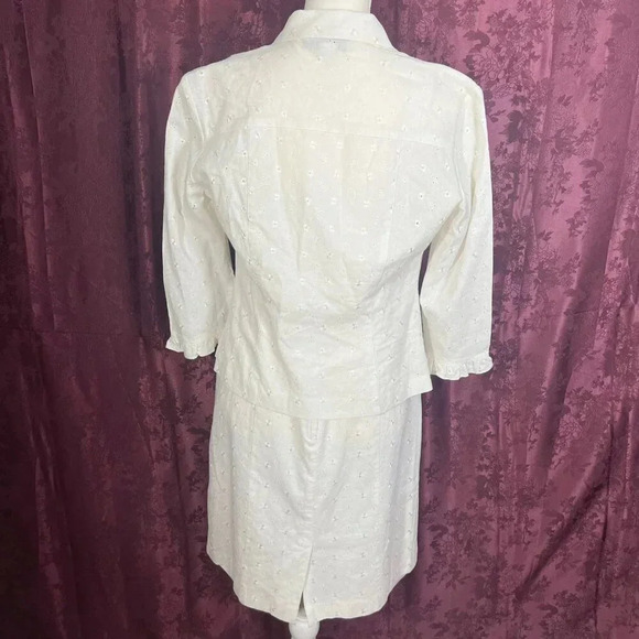 Dress Barn White Linen Dress Eyelet Floral Embroidery With Cardigan Size 6 - Picture 5 of 11